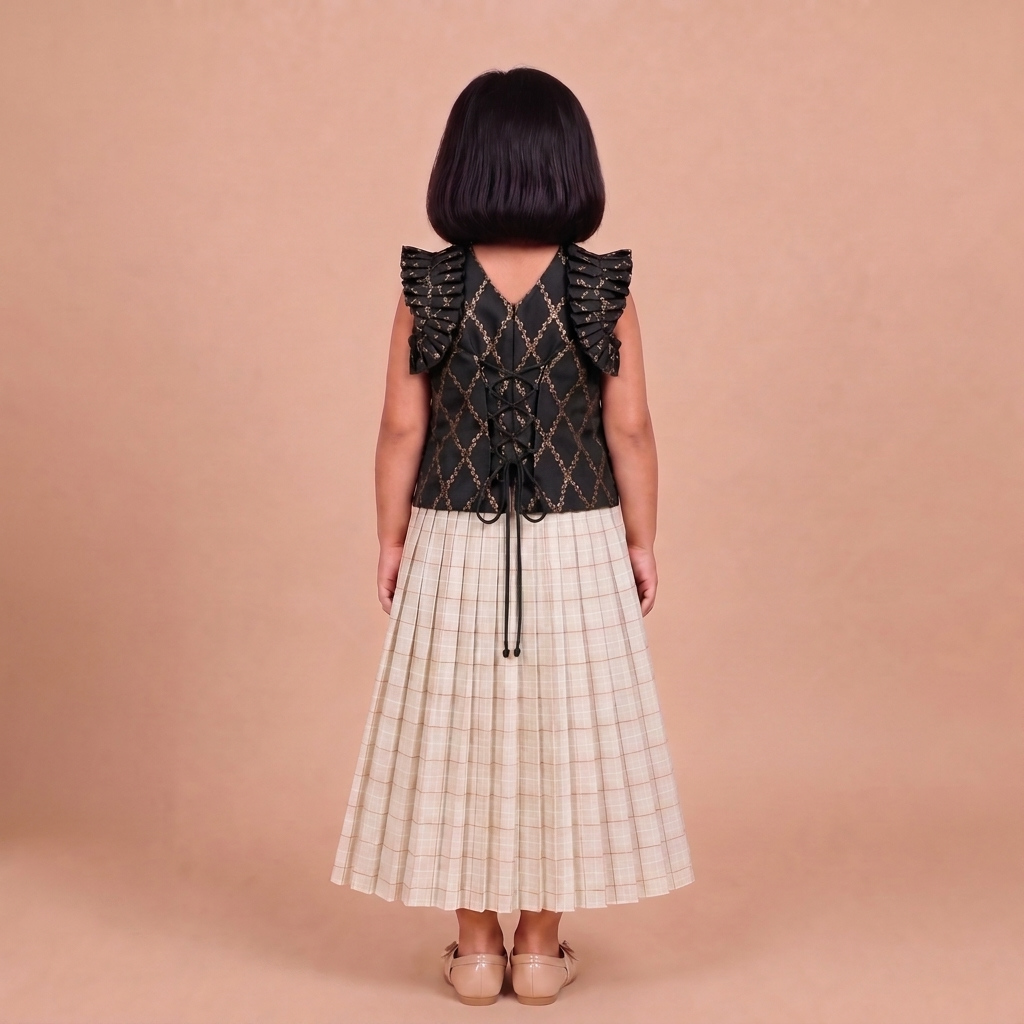 Pari x Tyohaar | Cosmic Black Vine Mesh Brocade Ruffle Sleeve Pattu Pavadai
