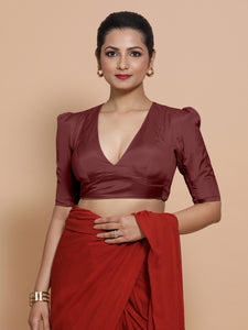 Pavani x Rozaana | Burgundy Art Silk Saree Blouse