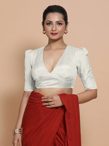 Pavani x Rozaana | Pearl White Art Silk Saree Blouse