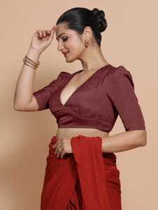 Pavani x Rozaana | Burgundy Art Silk Saree Blouse