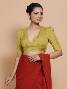 Pavani x Rozaana | Lemon Yellow Art Silk Saree Blouse