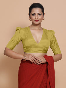 Pavani x Rozaana | Lemon Yellow Art Silk Saree Blouse