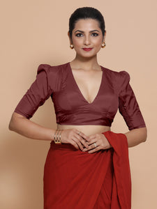 Pavani x Rozaana | Burgundy Art Silk Saree Blouse