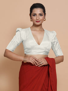 Pavani x Rozaana | Pearl White Art Silk Saree Blouse