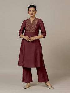 Piya x Rozaana | A Line Kurta in Deep Maroon with Thread Work | Coords or Only Kurta