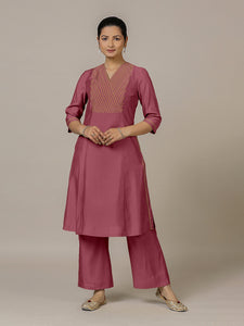 Piya x Rozaana | A Line Kurta in Rose Pink with Thread Work | Coords or Only Kurta