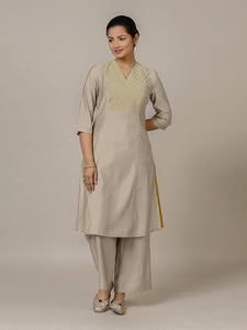 Piya x Rozaana | A Line Kurta in Oyster Grey with Thread Work | Coords or Only Kurta