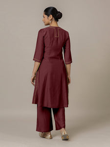 Piya x Rozaana | A Line Kurta in Deep Maroon with Thread Work | Coords or Only Kurta