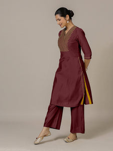 Piya x Rozaana | A Line Kurta in Deep Maroon with Thread Work | Coords or Only Kurta