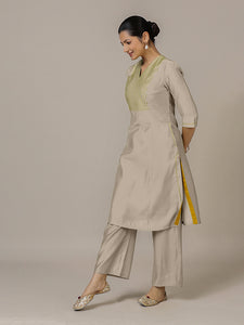 Piya x Rozaana | A Line Kurta in Oyster Grey with Thread Work | Coords or Only Kurta