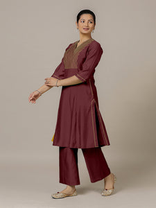 Piya x Rozaana | A Line Kurta in Deep Maroon with Thread Work | Coords or Only Kurta