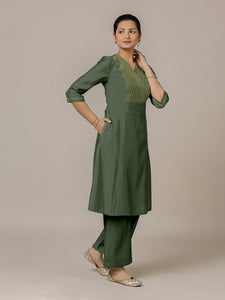 Piya x Rozaana | A Line Kurta in Pine Green with Thread Work | Coords or Only Kurta