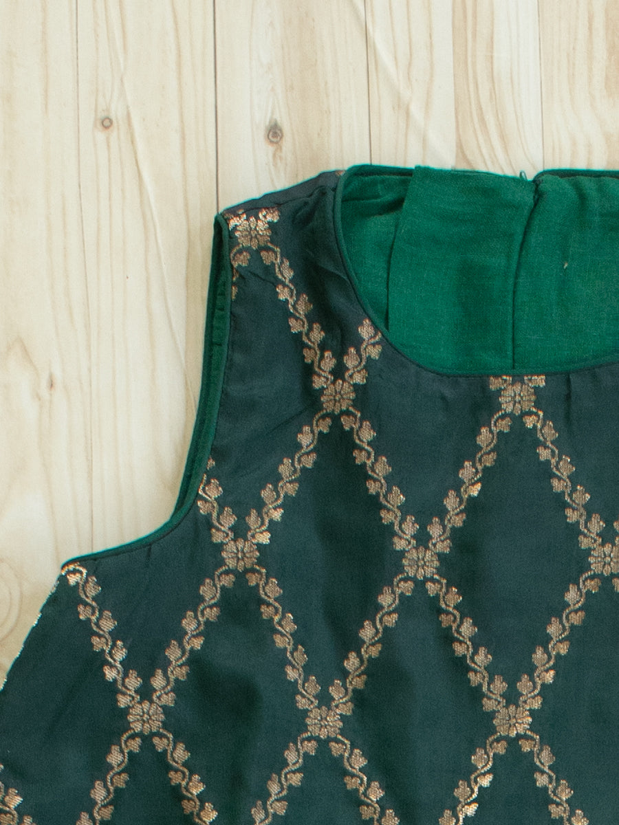 Poppy x Tyohaar | Dark Green Vine Mesh Brocade Tent Style Kurta & Flared Pant Set