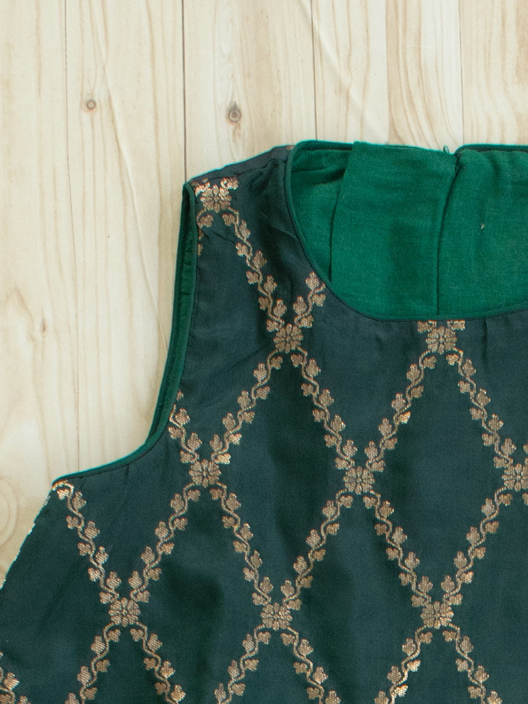 Poppy x Tyohaar | Dark Green Vine Mesh Brocade Tent Style Kurta & Flared Pant Set