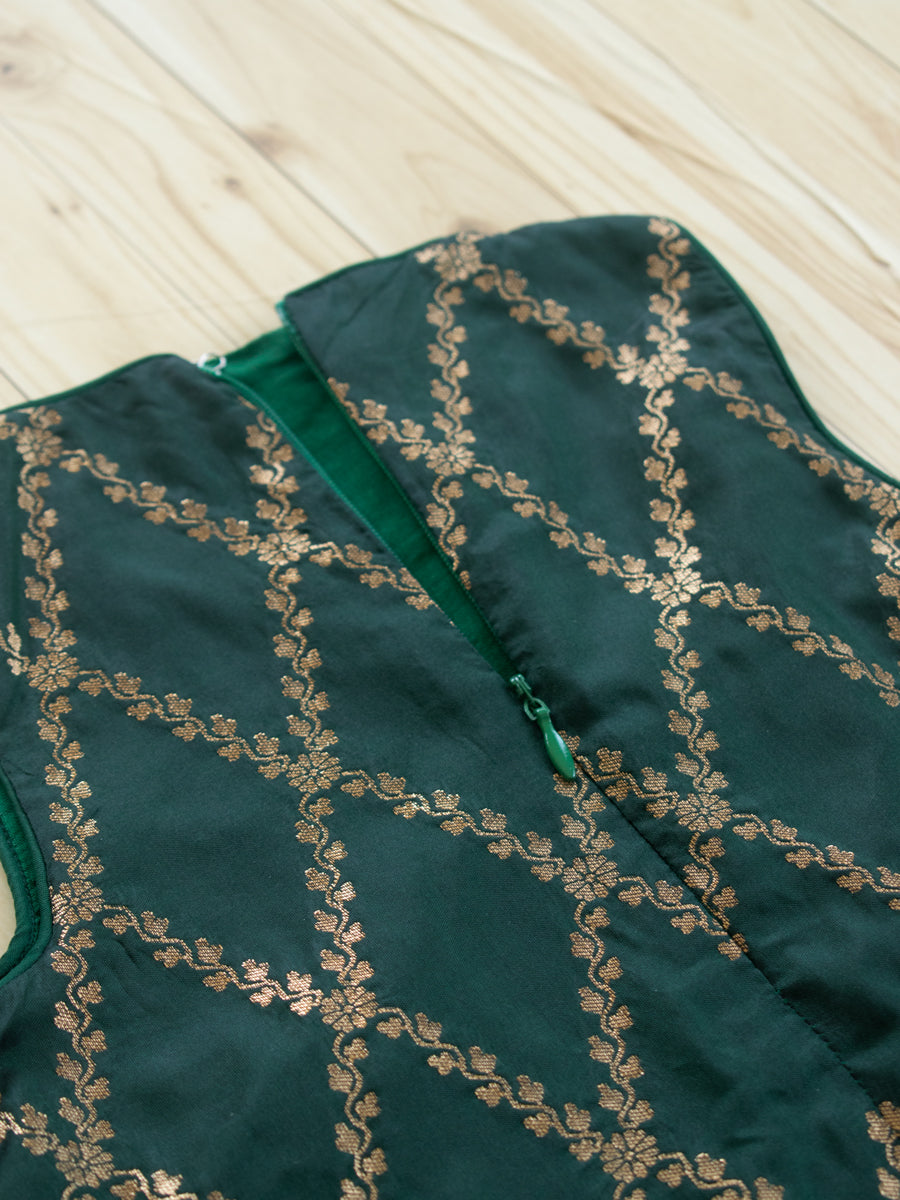 Poppy x Tyohaar | Dark Green Vine Mesh Brocade Tent Style Kurta & Flared Pant Set