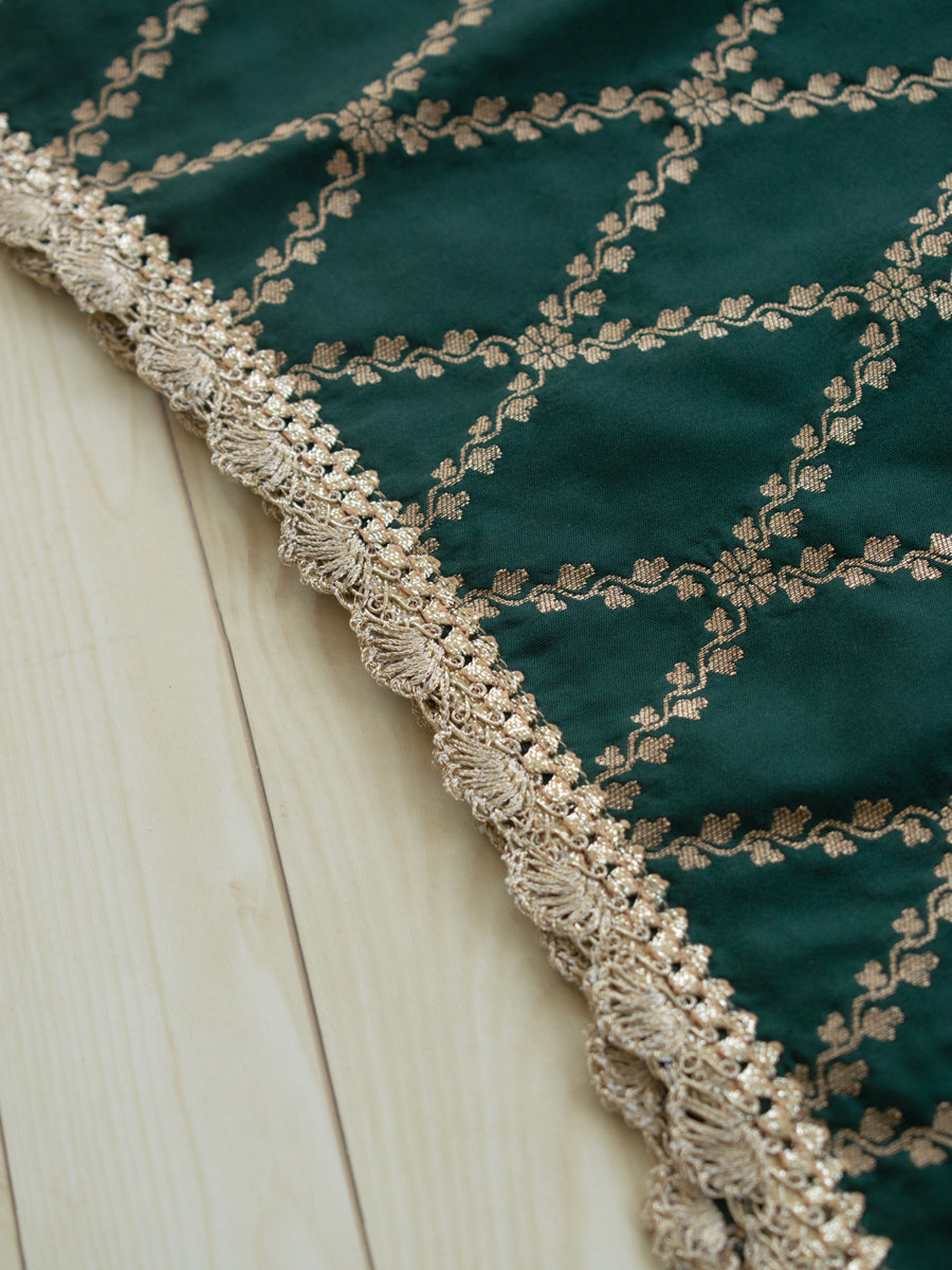 Poppy x Tyohaar | Dark Green Vine Mesh Brocade Tent Style Kurta & Flared Pant Set