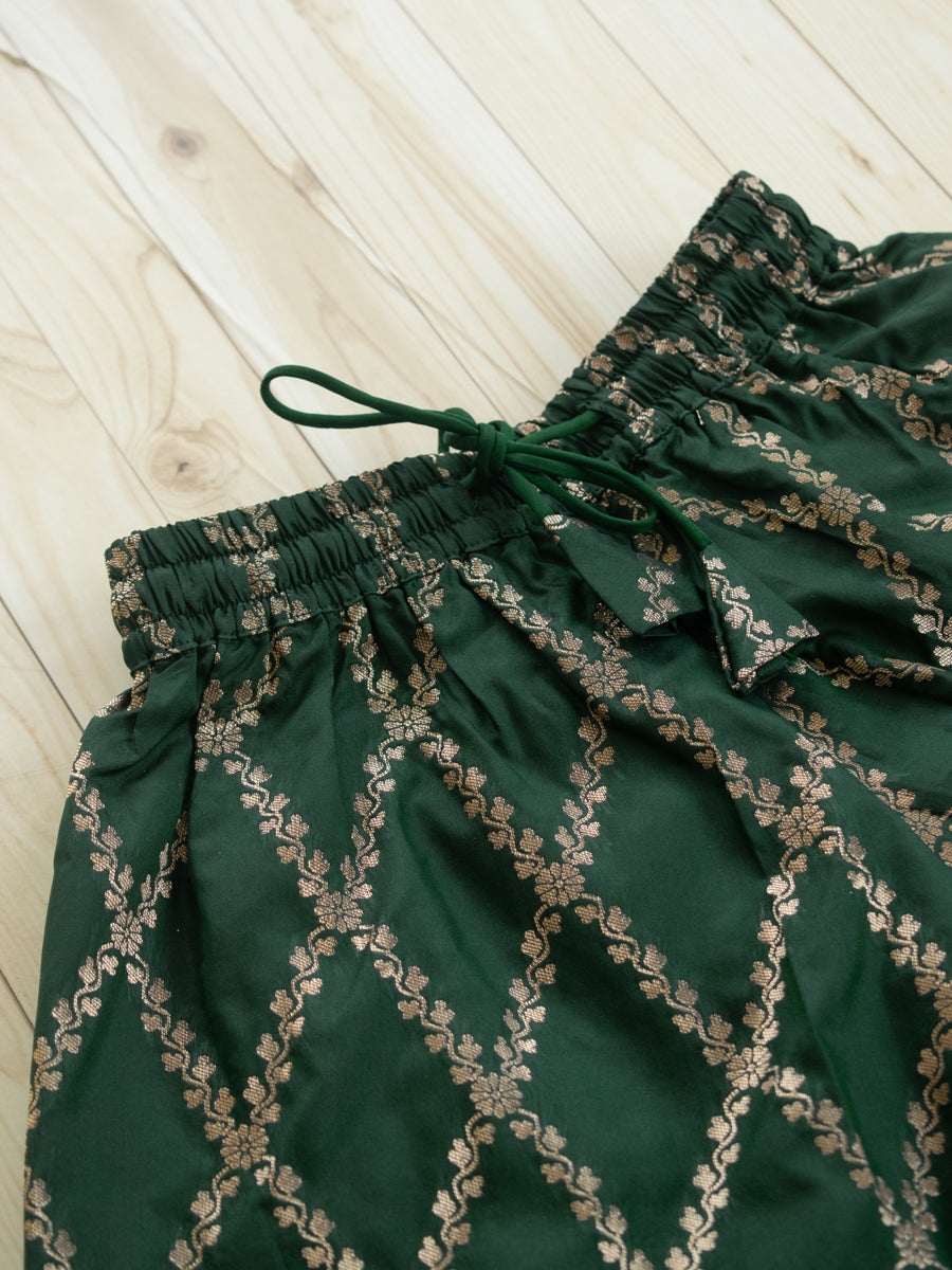 Poppy x Tyohaar | Dark Green Vine Mesh Brocade Tent Style Kurta & Flared Pant Set