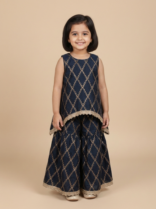 Poppy x Tyohaar | Cosmic Black Vine Mesh Brocade Tent Style Kurta & Flared Pant Set