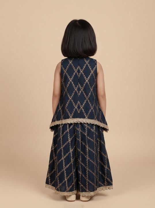 Poppy x Tyohaar | Cosmic Black Vine Mesh Brocade Tent Style Kurta & Flared Pant Set