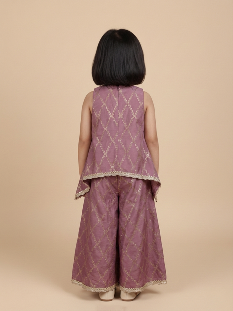 Poppy x Tyohaar | Dusky Mauve Vine Mesh Brocade Tent Style Kurta & Flared Pant Set