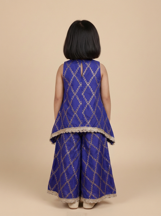 Poppy x Tyohaar | Regal Purple Vine Mesh Brocade Tent Style Kurta & Flared Pant Set