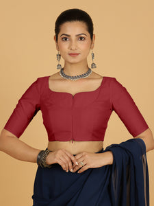 Priya x Rozaana | Elbow Sleeves Saree Blouse in Scarlet Red