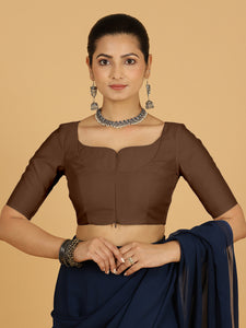 Priya x Rozaana | Elbow Sleeves Saree Blouse in Walnut Brown