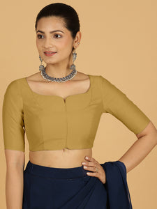 Priya x Rozaana | Elbow Sleeves Saree Blouse in Dijon Mustard