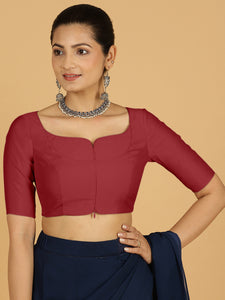 Priya x Rozaana | Elbow Sleeves Saree Blouse in Scarlet Red