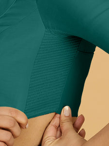 Priya x Rozaana | Elbow Sleeves Saree Blouse in Peacock Green
