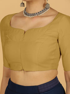 Priya x Rozaana | Elbow Sleeves Saree Blouse in Dijon Mustard