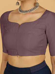 Priya x Rozaana | Elbow Sleeves Saree Blouse in Purple Mauve