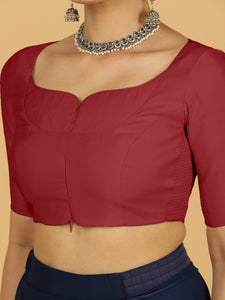 Priya x Rozaana | Elbow Sleeves Saree Blouse in Scarlet Red