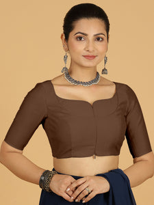 Priya x Rozaana | Elbow Sleeves Saree Blouse in Walnut Brown