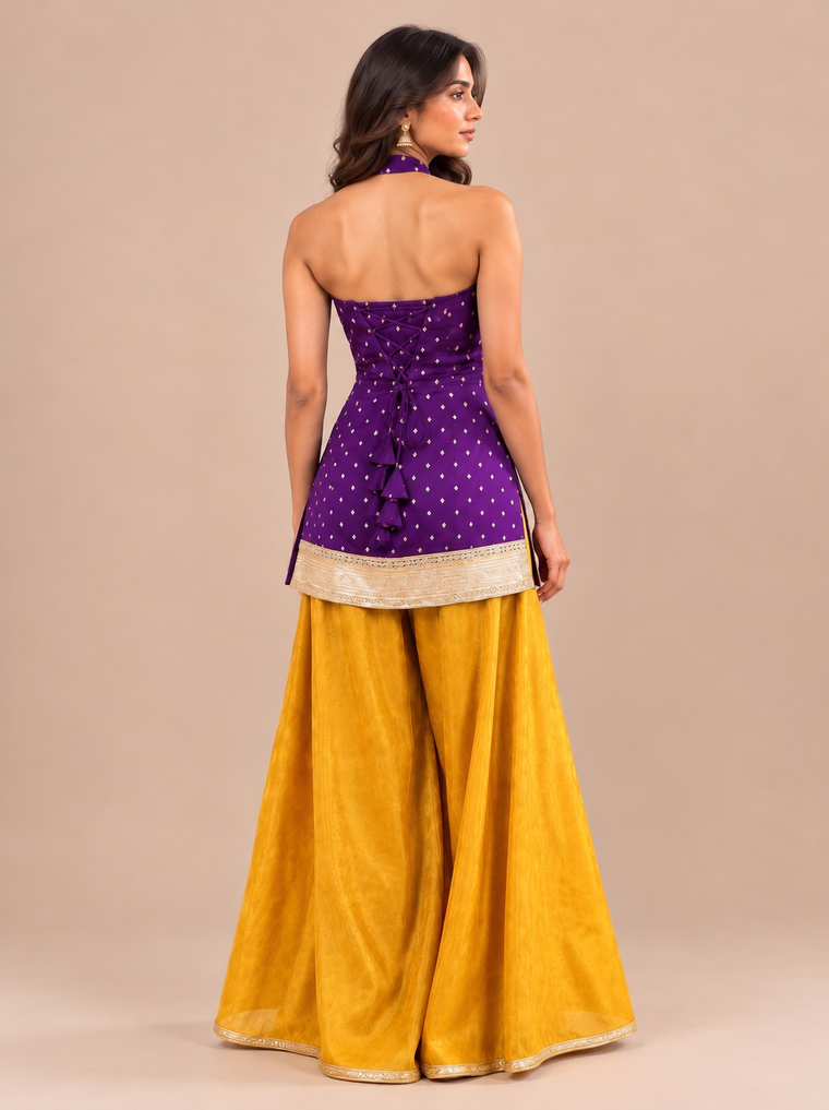 Dhyanvi | Sleeveless Byzantine Purple Viscose CinchFit™ Kurta Sharara Set