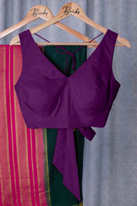  Raisa x Rozaana | Purple Sleeveless FlexiFit™ Saree Blouse with Simple V Neckline and Back Cut-out with Tie-Up_1