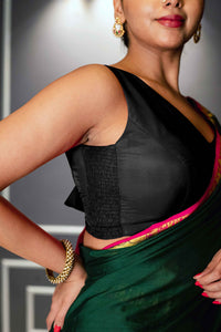  Raisa x Rozaana | Charcoal Black Sleeveless FlexiFit™ Saree Blouse with Simple V Neckline and Back Cut-out with Tie-Up_2