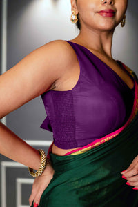  Raisa x Rozaana | Purple Sleeveless FlexiFit™ Saree Blouse with Simple V Neckline and Back Cut-out with Tie-Up_2