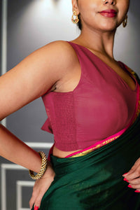 Raisa x Rozaana | Rani Pink Sleeveless FlexiFit™ Saree Blouse with Simple V Neckline and Back Cut-out with Tie-Up - Binks  