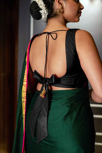 Raisa x Rozaana | Charcoal Black Sleeveless FlexiFit™ Saree Blouse with Simple V Neckline and Back Cut-out with Tie-Up_3