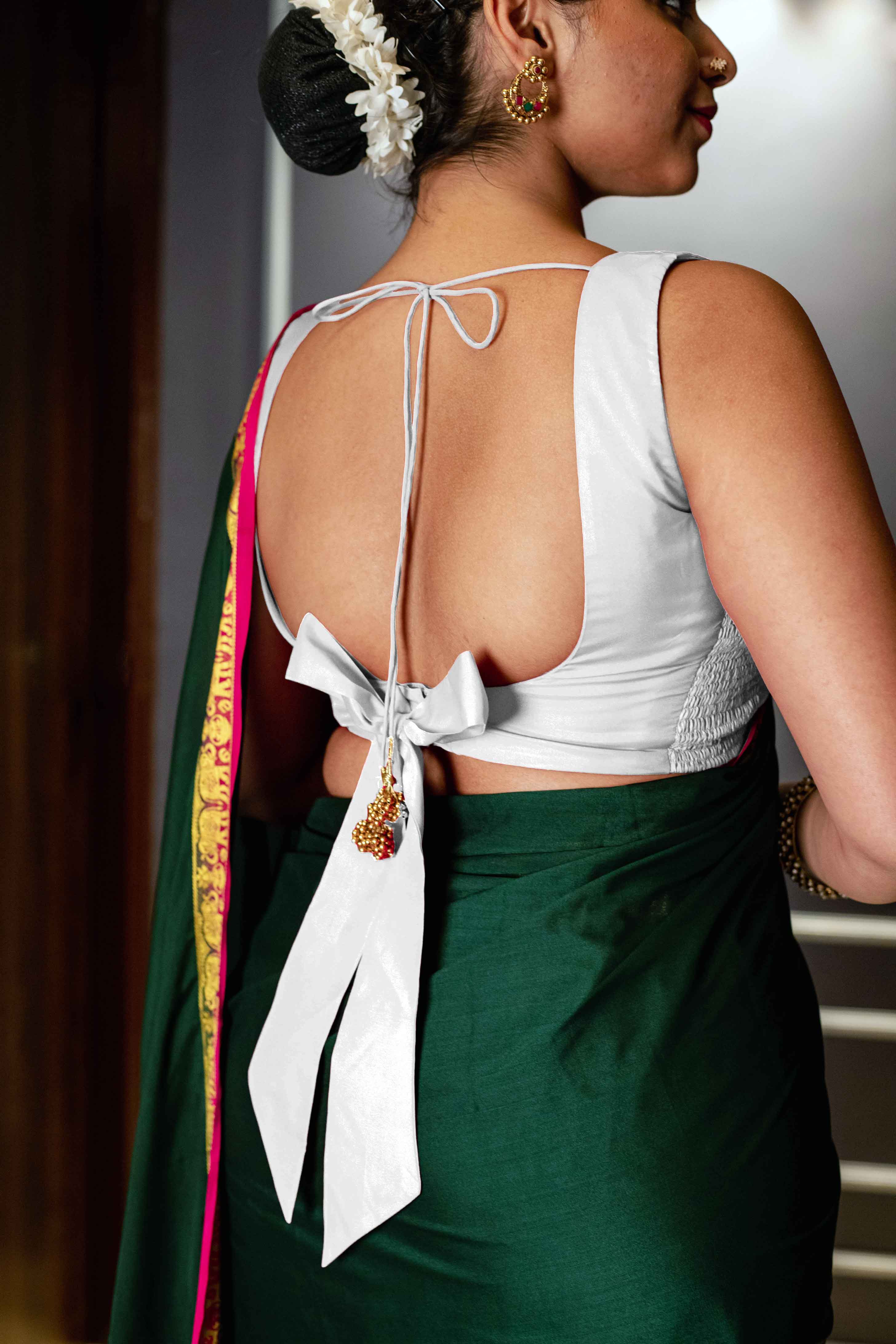 Raisa Sleeveless Silk Saree Blouse Deep V-Neck for Party & Festive – Binks