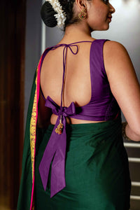 Raisa x Rozaana | Purple Sleeveless FlexiFit™ Saree Blouse with Simple V Neckline and Back Cut-out with Tie-Up_3