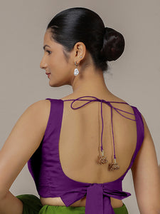 Raisa x Rozaana | Purple Sleeveless FlexiFit™ Saree Blouse with Simple V Neckline and Back Cut-out with Tie-Up