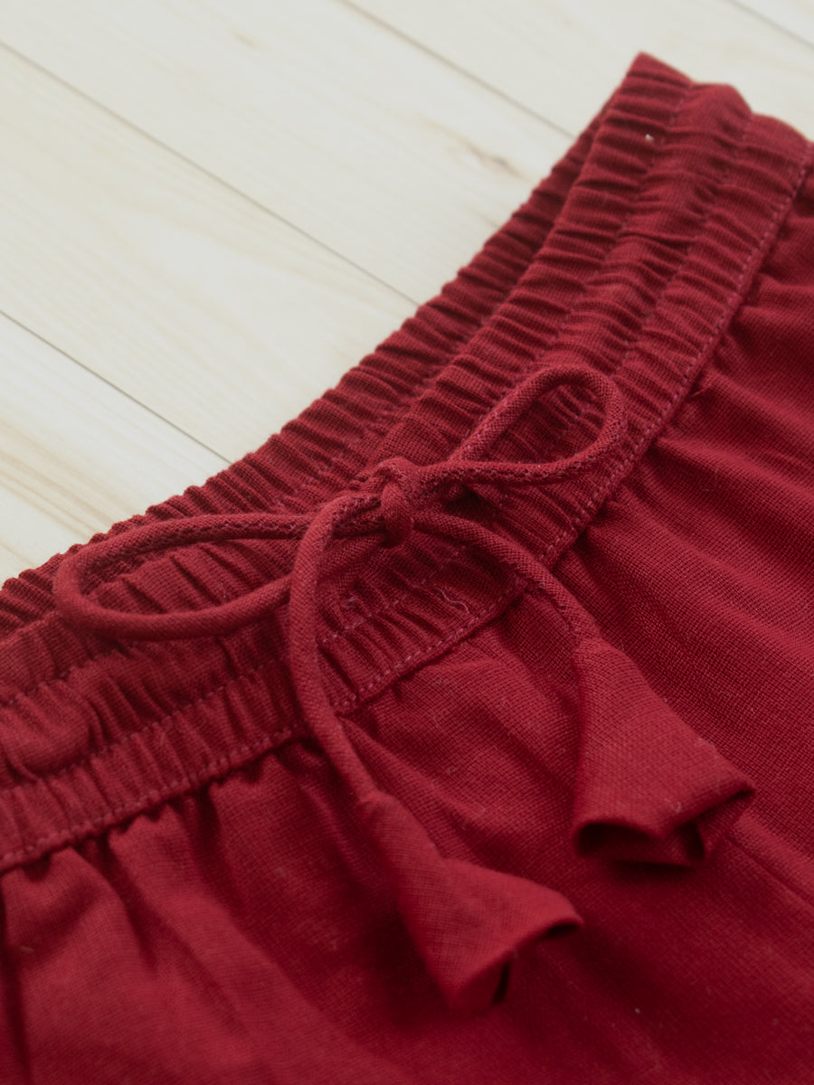 Rangoli x Tyohaar | Angrakha-Sharara Set in Cream & Red Geometric Block Print Cotton