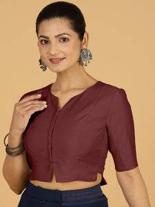 Rekha x Rozaana | Long Saree Blouse in Deep Maroon