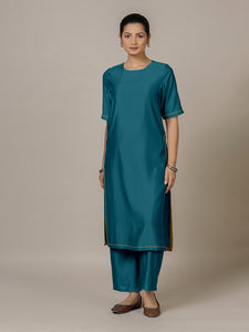 Riya x Rozaana | A Line Kurta in Crystal Teal with Thread Work | Coords or Only Kurta