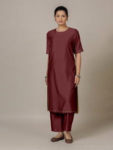 Riya x Rozaana | A Line Kurta in Deep Maroon with Thread Work | Coords or Only Kurta