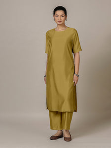 Riya x Rozaana | A Line Kurta in Dijon Mustard with Thread Work | Coords or Only Kurta