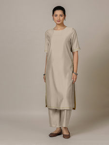 Riya x Rozaana | A Line Kurta in Oyster Grey with Thread Work | Coords or Only Kurta