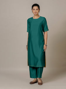 Riya x Rozaana | A Line Kurta in Peacock Green with Thread Work | Coords or Only Kurta